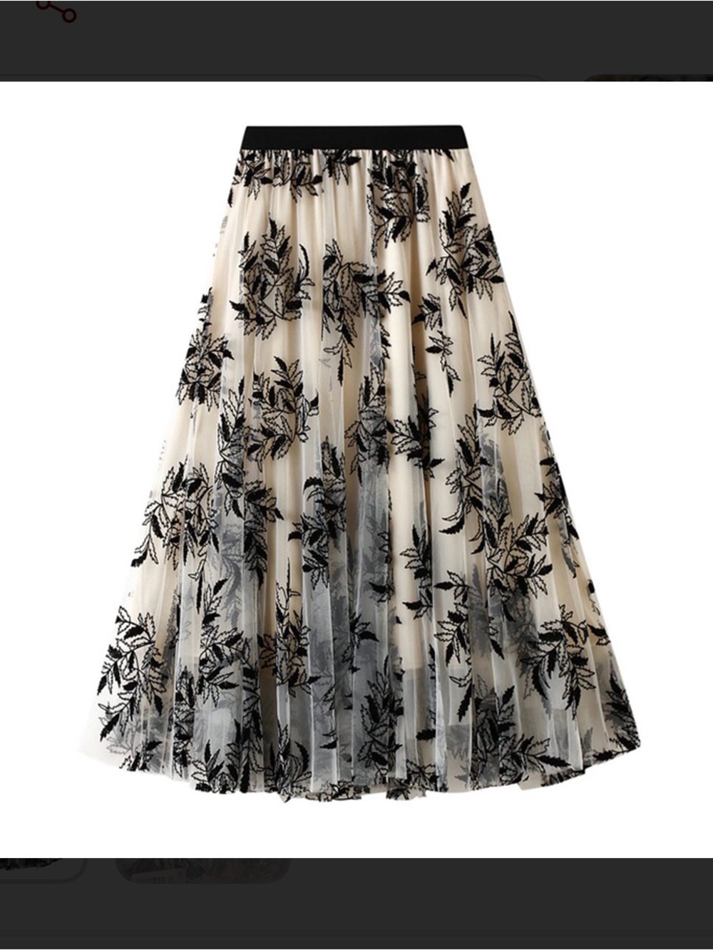 Cream Maxi Skirt with Black Velvet embellishment